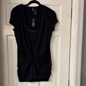 Bisou Bisou Elegant Black Ruched Blouse